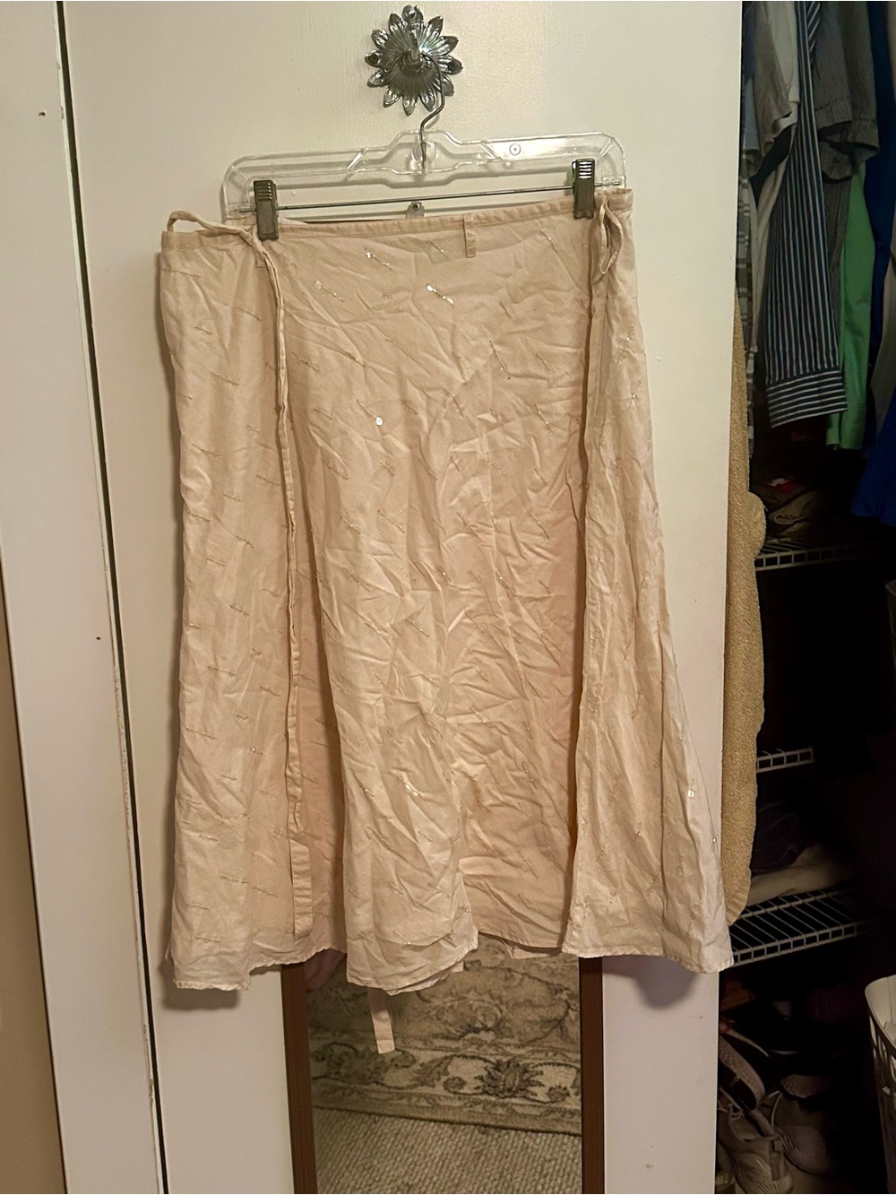 Odille for anthropology Cream Maxi Skirt with Subtle Sequin Detail